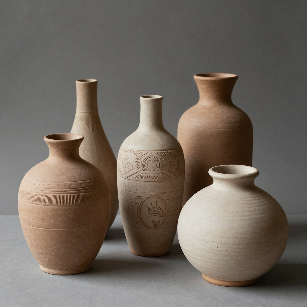 Handcrafted ceramic vase collection in earth tones